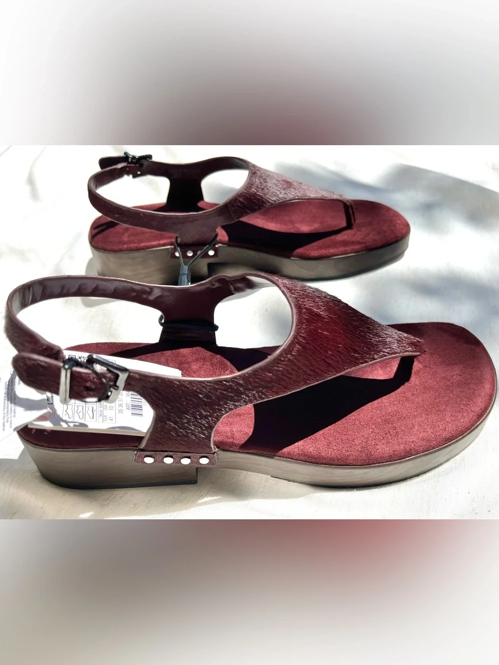Zara Leather Strap Sandals With Rivets Burgundy Red Platform Sheep Skin Size 10 - Picture 9 of 15